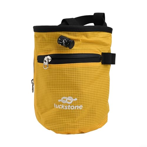 Climbing Chalk Bag for Rock Climbing and Weightlifting, Anti-Leak Magnesium Powder Bag with Drawstring, 420D Oxford Gym Chalk Bucket with Belt(Yellow) - size: Yellow