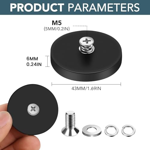 DIYMAG Rubber Coated Magnets, 4 Pack Magnetic Mount Base with M5 Studs | Strong Round Magnetic License Plate Holder 30LBS Neodymium Magnet Threaded Heavy Duty for Light Bar, Mirror, Camera, Wall