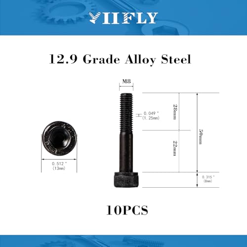 M8-1.25 x 50mm Socket Head Cap Screws, M8 Bolts, 12.9 Grade Alloy Steel, Allen Socket Drive, Black Oxide Finish, Half Thread, Quantity 10 - size: M8 x 50mm(10PCS)