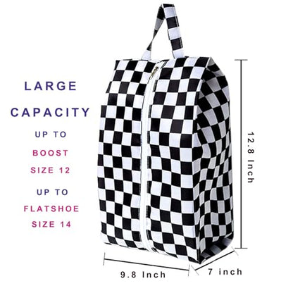 Travel Shoe Bags, Set of 12, Large Oxford Fabric Storage Bags with Zipper and Handle, Water-Resistant Pouches (Checkerboard) - style: Checkerboard