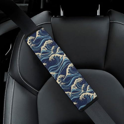 1 Pair Soft Padded Seat Belt Cover for Child, Most Cars, The Great Wave Off Kanagawa Japanese Shoulder Harness Cover, Neck and Shoulder Support - color: Pattern 155