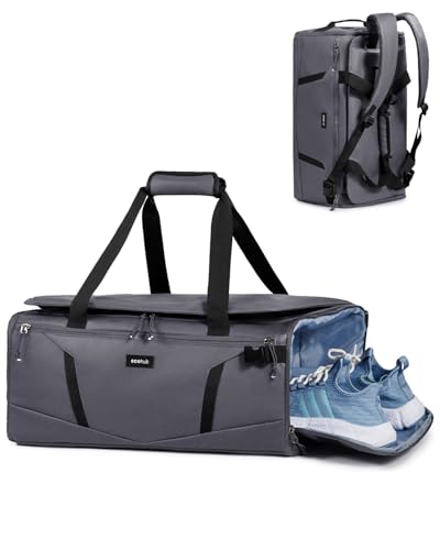 ECOHUB 40L Gym Bag for Women Men Water Resistant Sports Duffle Bag with Shoe Compartment & Wet Pocket, Travel Weekender Camping Backpack - color: Grey