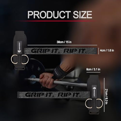 Double-Side Anti-Slip PERYOLYF Lifting Straps with D Ring - Adjustable Gym Straps for Deadlifts, Weightlifting & Cable Machine - Thick Wrist Support for Men & Women - color: Black