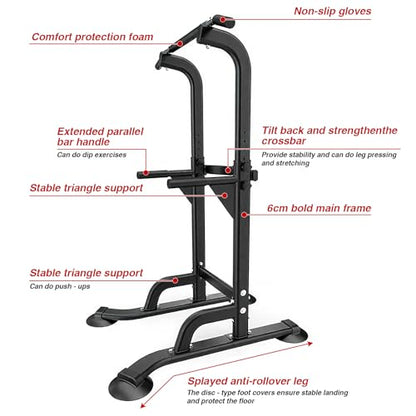 Garvee Freestanding Power Tower Pull Up & Dip Station for Home Gym, Adjustable Pull Up Bar 300 Lbs Capacity, Multi-Function Chin Up Bar Machine