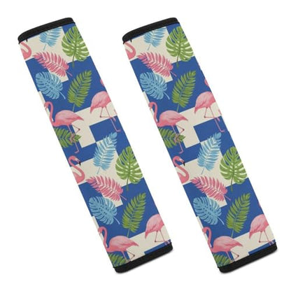 1 Pair Universal Soft and Comfortable Car Seat Belt Pad for Girls and Boys, Most Cars, Tropical Flamingo Hibiscus Leaves Harness Pads Strap, Neck and Shoulder Support - color: Pattern 1277