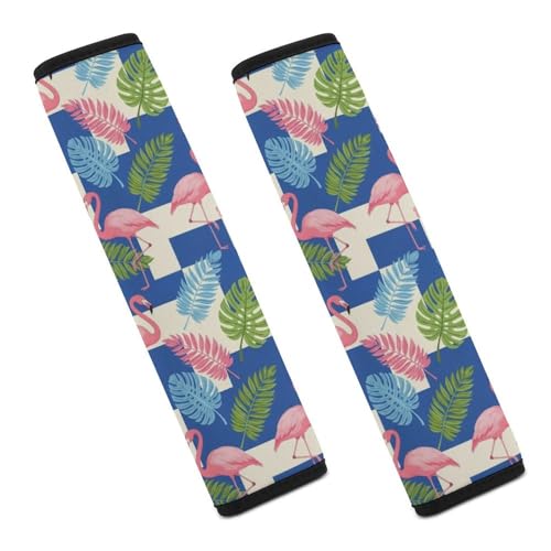 1 Pair Universal Soft and Comfortable Car Seat Belt Pad for Girls and Boys, Most Cars, Tropical Flamingo Hibiscus Leaves Harness Pads Strap, Neck and Shoulder Support - color: Pattern 1277