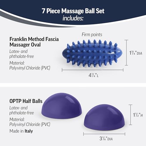 OPTP Massage Ball Set – Five Self-Massage Products for Alleviating Tension | 7-Piece self-massage kit for sore muscle relief & myofascial release, Massage therapy tools for body & feet, with mesh bag