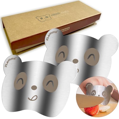 Panda Finger Guards Set with Gifts Box, 2 PCS Stainless Steel Cutting Protector for Children & Beginner - style: 2PCS Panda Finger Guards with Gift Box