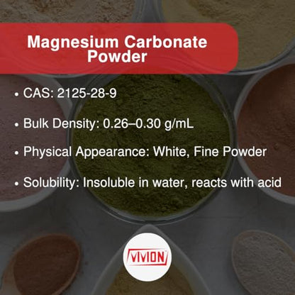 Magnesium Carbonate Light Powder USP - 1 kg (2.2 lb) - Hydromagnesite Mag Powder Tablet and Capsule Diluent Carrier Excipient