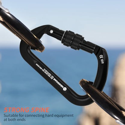 NewDoar CE Certified 30kN-6744lbs Climbing Carabiner Professional, Heavy Duty D Screwgate Clip, for Climbing,Rappelling,Hunting, Rescue - color: Screwgate/Black/2pcs