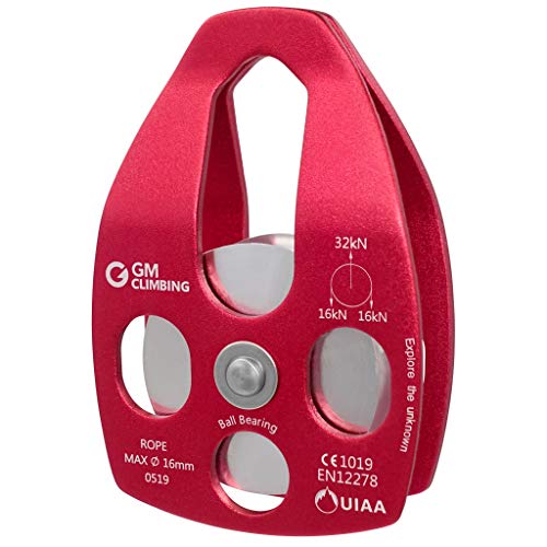 GM CLIMBING Large Rescue Pulley 32kN Single Sheave with Swing Plate CE UIAA Certified - color: Red | 1 Pack