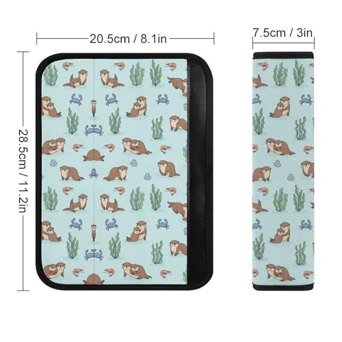 Soft Padded Car Seat Straps Shoulder Pads for Elderly Support, All Vehicles, 1 Pair Cute Otters Print Shoulder Protector Anti-Slip Pad - color: Pattern 285