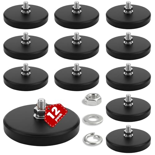 E BAVITE 12PCS Strong Rubber Coated Mounting Magnets with M6 Threaded,65LBS | Anti-Scratch Mounting Magnet Magnetic Non-Slip Strong Magnet for Lighting Bar, Additional Mirrors and Camera - size: M6-2.6in-65LBS