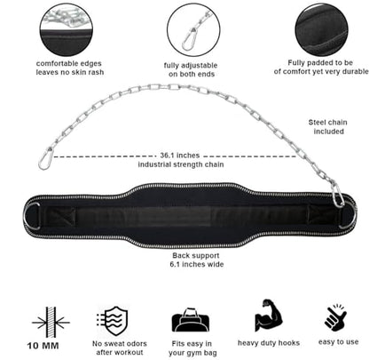 Sports DIP Belt with Steel Chain 36 INCHES Weighted Chain for DIPS Pull UPS Weight Lifting ONE Size FITS All