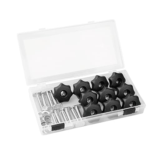 POWERTEC 71890 24" Double-Cut Profile T-Track and 10PK T-Track Knob Kit w/ 7-Star 1/4 Threaded Knob, Bolts and Washers, For Woodworking Jigs - style: 24" T Track + Knob Kits