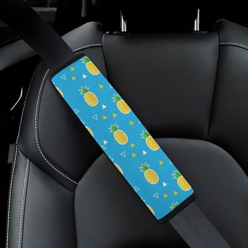 2PCS Breathable Seat Belt Cover for Adults and Children, Most Cars, Pineapple Fruit Blue Shoulder Harness Cover, Shock Absorption - color: Pattern 1051