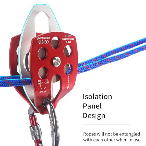 NewDoar 30 KN CE Certified Large Rescue Pulley Single/Double Sheave with Swing Plate - color: Double Pulley - Red 1pcs