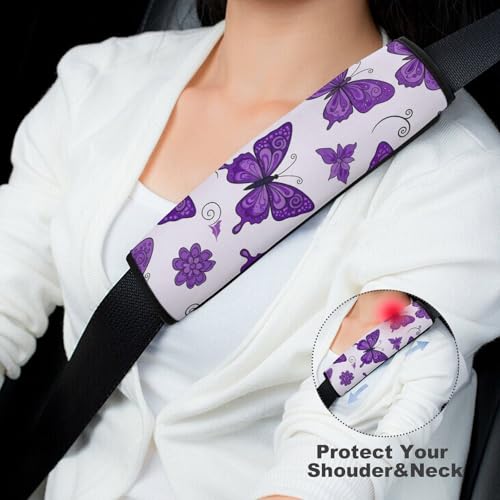 1 Pair Universal Soft and Comfortable Car Seat Belt Pad for Girls and Boys, Most Cars, Purple Butterflies Harness Pads Strap, Neck and Shoulder Support - color: Pattern 953