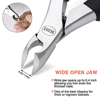 BEZOX Thick Toenail Clippers - Precision Large Toe Nail Clipper for Thick Nails, Comfort Grip Fingernail Clipper, Ergonomic Long Handle Nail Cutter, Professional-Grade Stainless Steel - color: Black