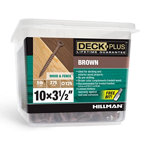 Deck Plus Deck Screws, #10 x 3-1/2in, 365 Pieces, Brown | Epoxy-coated steel, star drive with T25 bit, self-drilling coarse thread for decking, fencing, and treated lumber - color: Brown, size: #10 x 3-1/2", style: 275 pcs