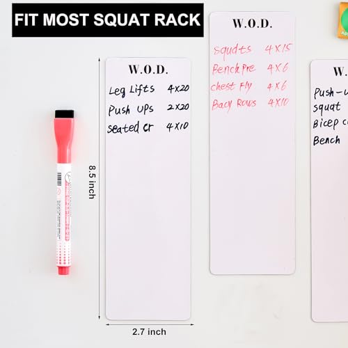 Mini Magnetic Fitness Tracker whiteboard for Squat Rack, 8.5" x 2.75" WOD Board for Home Gym Workouts with Dry Erase Markers, Portable Dry Erase Boards for Garage Gym, Weight Lifting Accessories