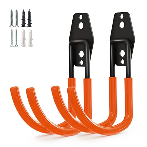 GeeWatom Garage Storage Utility Hooks，Garage Garden Tool Organizer，Steel Wall Mount Hooks, Large Garden U Hooks （2 Pack） (Type-2-Orange) - color: Type-2-Orange