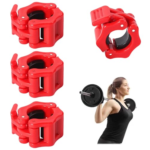 4 Pack Dumbbell Barbell Clamps 30mm, Quick Release Weight Bar Collars, Secure Locking Barbell Clips for Weightlifting, Workout, Strength Training & Fitness Accessories - color: Red