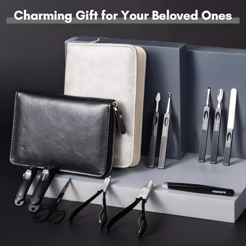 FAMILIFE Professional Manicure Set, Manicure Kit, Nail Clippers Set, 11 in 1 Stainless Steel Black Pedicure Tool, Nail Kit with Portable Leather Travel Case Luxury Gifts - color: Black-1