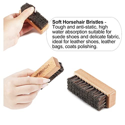 Shoe Brush for Cleaning, Horsehair Bristles Wooden Shine Shoe Brush Cleans Leather, Suede, Nubuck and Delicate Textiles - 3 Pack