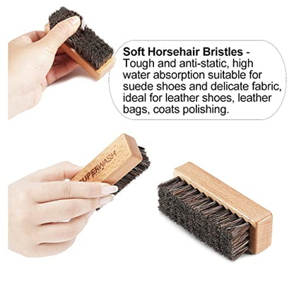 Shoe Brush for Cleaning, Horsehair Bristles Wooden Shine Shoe Brush Cleans Leather, Suede, Nubuck and Delicate Textiles - 3 Pack