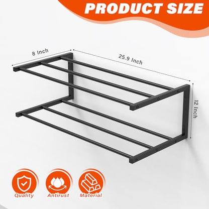 Wall Mounted Shoe Organizer 1 Pack, 25.9 Inch Wall Mounted Shoe Rack Holds 6 Pairs, Space Saving Metal Wall Shoe Rack for Small Space, Entryway