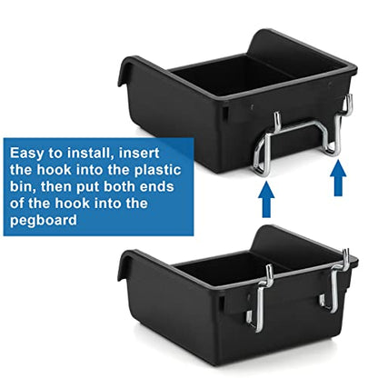 Foraineam 16 Pack Pegboard Bins with Metal Hooks, Black Garage Workbench Bins Cups Peg Board Accessories Kit, Pegboard Tools Organizer for Hardware, Workshop, Craft Room, Tool Shed, Hobby Supplies