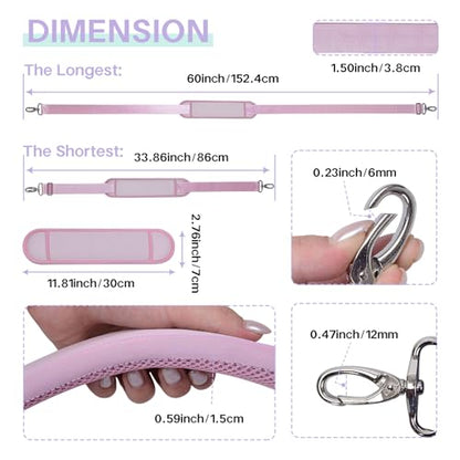 60 Inch Shoulder Strap for Bag with Removable Ultra-Thick Pad | 60" Shoulder Strap with Removable Thick Pad,Adjustable Buckles and Metal Hooks, for Briefcase/Laptop/Messenger/Luggage Bag - color: Pink