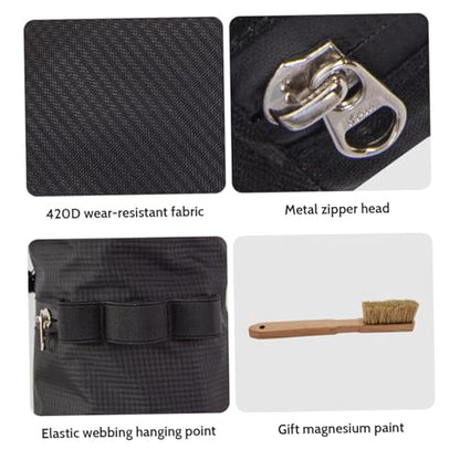 Climbing Chalk Bag 5x7.5 Fleece-Lined Waterproof 420D Oxford Chalk Bag with 24-43" Waist Drawstring Brush & Zipper Pockets for Men Women