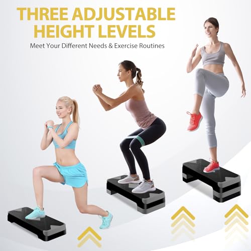 HomGarden Adjustable Workout Aerobic Stepper in Fitness & Exercise Step Platform Trainer Stepper w/Risers Adjust 4"-6''-8'' - color: Grey