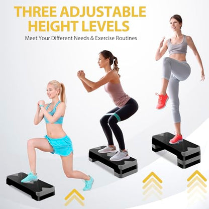 HomGarden Adjustable Workout Aerobic Stepper in Fitness & Exercise Step Platform Trainer Stepper w/Risers Adjust 4"-6''-8'' - color: Grey