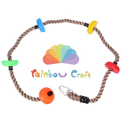 Rainbow Craft Colorful Climbing Rope - 6.5ft with 5 Knotted Foot - Kids Ninja Rope for Ninja Warrior Slackline Obstacle Course Accessories Kids Swing Set Backyard Play