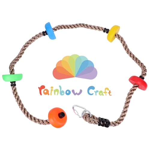Rainbow Craft Colorful Climbing Rope - 6.5ft with 5 Knotted Foot - Kids Ninja Rope for Ninja Warrior Slackline Obstacle Course Accessories Kids Swing Set Backyard Play