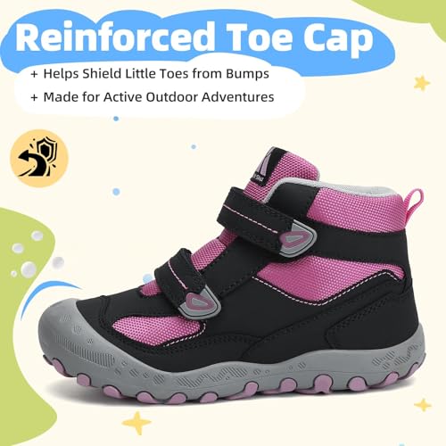 Mishansha Kids Water Resistant Hiking Boots, Boys Girls Anti Collision Anti-Skid Athletic Outdoor Adventure Trekking Shoes | Protective Toe, Adjustable Fit and Flexible Sole for Camping, School, Walking, Trekking, Trail Adventures and Everyday Wear - colo