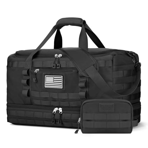 Gym Bag for Men Women, Carry on Luggage 22x14x9 Airline Approved Duffle Bag | Tactical Travel Bags with Toiletry Bag and Shoe Compartment, Weekender Overnight Duffel with Wet Pocket for Workout, Black - color: Black, size: Medium