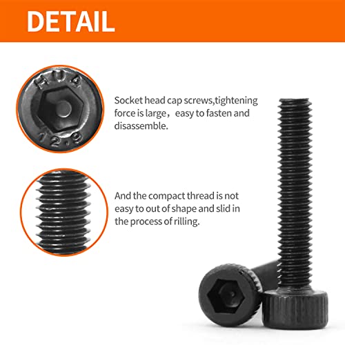 M3 x 4mm 6mm 8mm 10mm 12mm Hex Socket Head Cap Screws Bolts, 12.9 Grade Alloy Steel, Black Oxide Finish, Metric Allen Hex Drive, Machine Fully Threaded, Assortment Kit 250PCS - size: M3 x 4/6/8/10/12mm (250PCS)