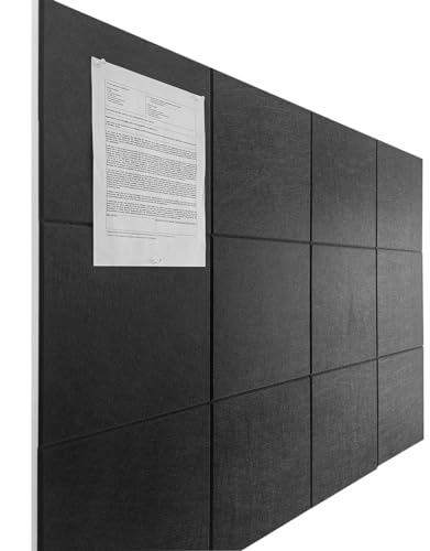 Black Cork Board Alternative 47"x35" | Felt Wall Tiles (12-Pack) | Aesthetic Felt Bulletin Board for Office, Home & Classroom | Large Cork Boards for Walls Pinboard Dartboard Wall Protector - color: Black, size: 12 Panels