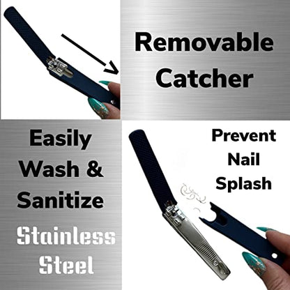 2 Comfort Hold Navy Large Nail Clippers Non-Slip Sure Grip Clipping Removable Catcher Toenails Fingernails Cutter Ultra Sharp Trimmer Stainless Steel Men Women Arthritis Unsteady Hands - size: 2