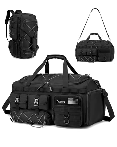 3 in 1 Tactical Gym Bag for Men Woman Large Duffle Bag Sports Bags Black | 54L Travel Duffle Sports Military Duffel Bag Weekender Overnight with Shoe Compartment Wet Pocket for Workout - color: Black, size: X Large