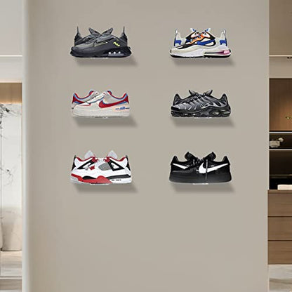 6 PCS Acrylic Floating Shoe Rack Wall Mount Display Shoe Rack Transparent Storage Rack for Home Use Sneaker Display Rack with Screws and Anchors