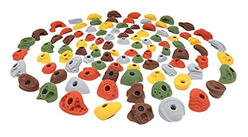 Atomik Rock Climbing Holds Set of 100 Bolt-On Classic in Assorted Earth Tones - Includes Jugs, Edges, Pinches, Footholds for Home Walls
