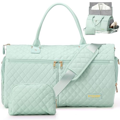 STOVER Women’s Convertible Garment Duffel Bag for Travel – 2-in-1 Carry-On Weekender/Overnight Tote - Wrinkle-Free Dresses, Suits & Clothes + Shoe Compartment & Bonus Toiletry Bag (Coastal Mint) - color: Coastal Mint