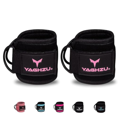 Adjustable Gym Ankle Straps for Cable Machines Women & Men, Glute Kickbacks | Neoprene padded gym ankle cuffs, steel D-ring, Adjustable fit for hip abduction, leg workouts & extensions - color: Black and Pink, size: Pair