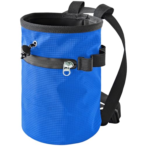 Rock Climbing Chalk Bag & Zippers Pockets Adjustable Bouldering Bucket for Gym, Gymnastic Rock - color: Sky blue