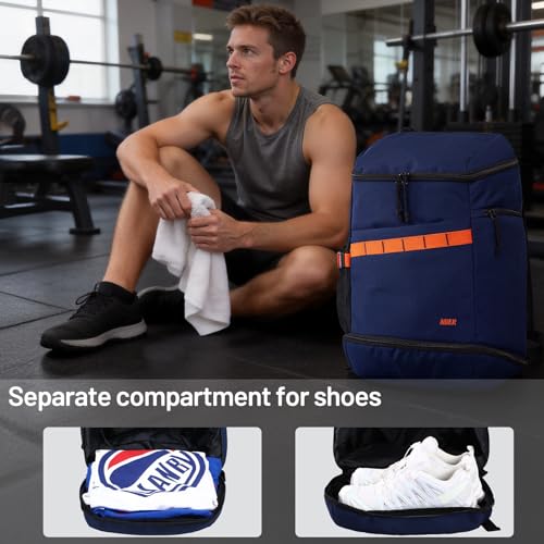 MIER Men's Gym Backpack Lightweight Sports Bag with Shoe Compartment | 35L Capacity Back Pack, Multi-Pockets, Separate Compartment, Wet Pocket, Water Resistant, For Training, Workout & Travel - color: Blue